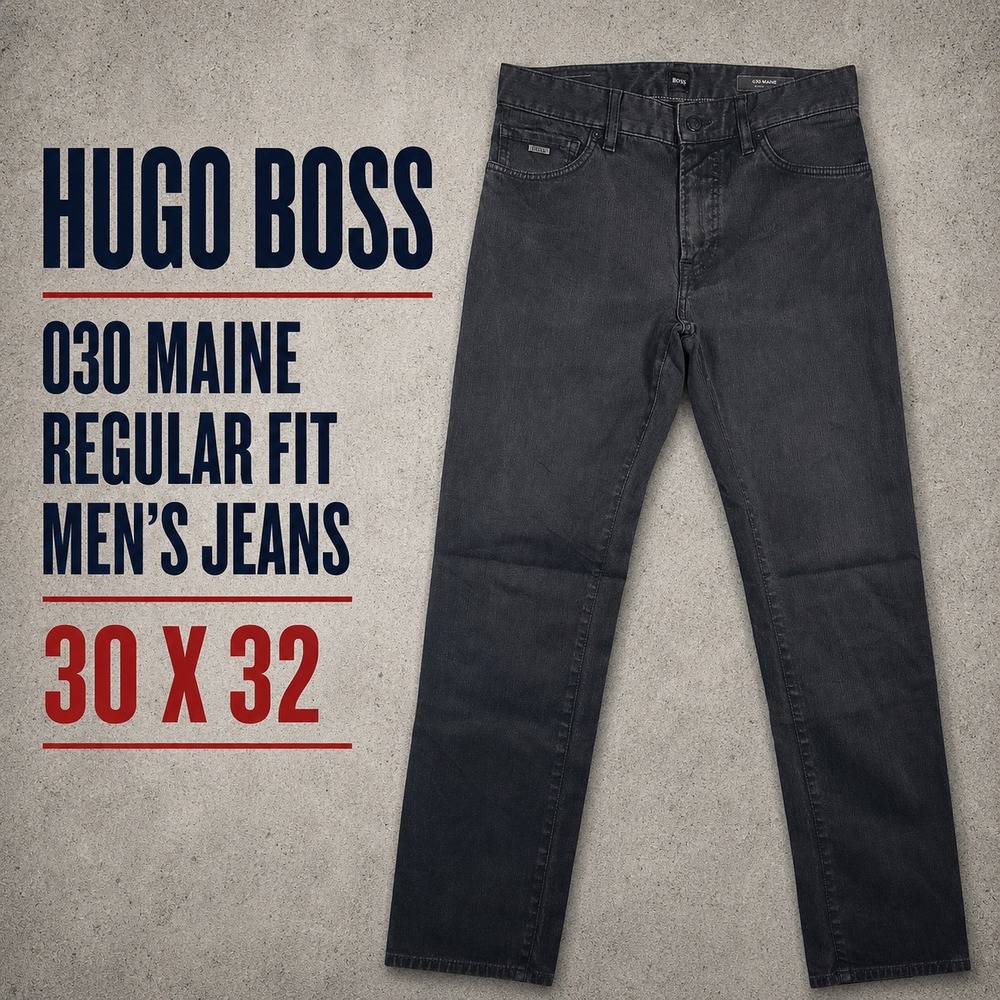 Hugo Boss 030 Maine Regular Fit Men's Jeans Black 30x32 Stretch Denim 50389626
